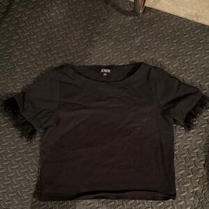 J. Crew Black Crop Top with Feather Sleeves